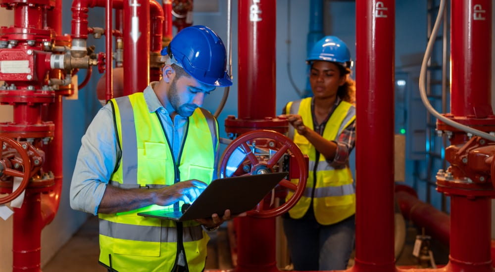 Two workers in industrial setting